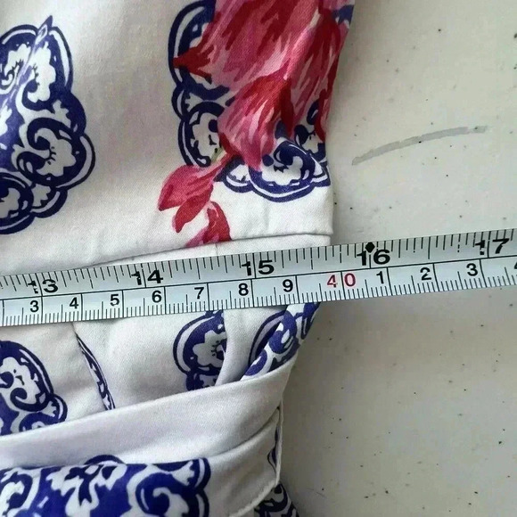 Talbot Mosaic Floral Sateen Fit & Flare Pink Blue Pleated Dress Knee Length Sz 8 - Picture 15 of 16